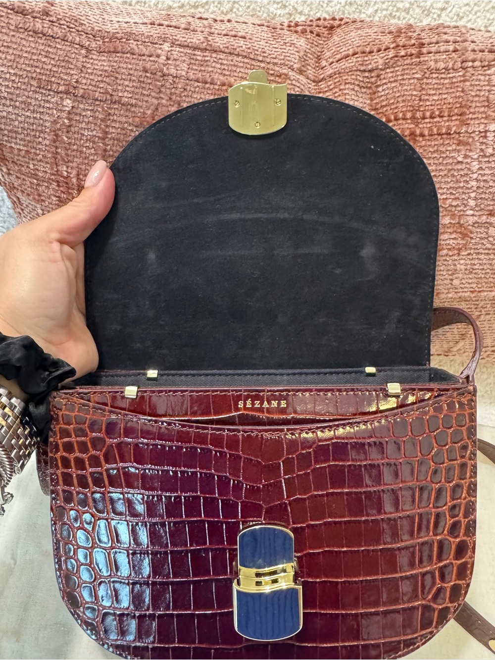Sezane Claude Bag Chocolate Crocodile Print crossbody - Picture 7 of 8